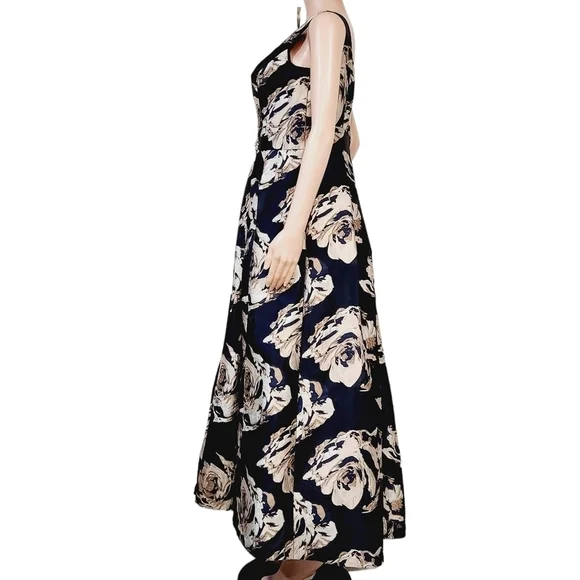 Eliza J Embellished Floral Ballgown Dress Navy Multi Size 10 - Picture 7 of 16